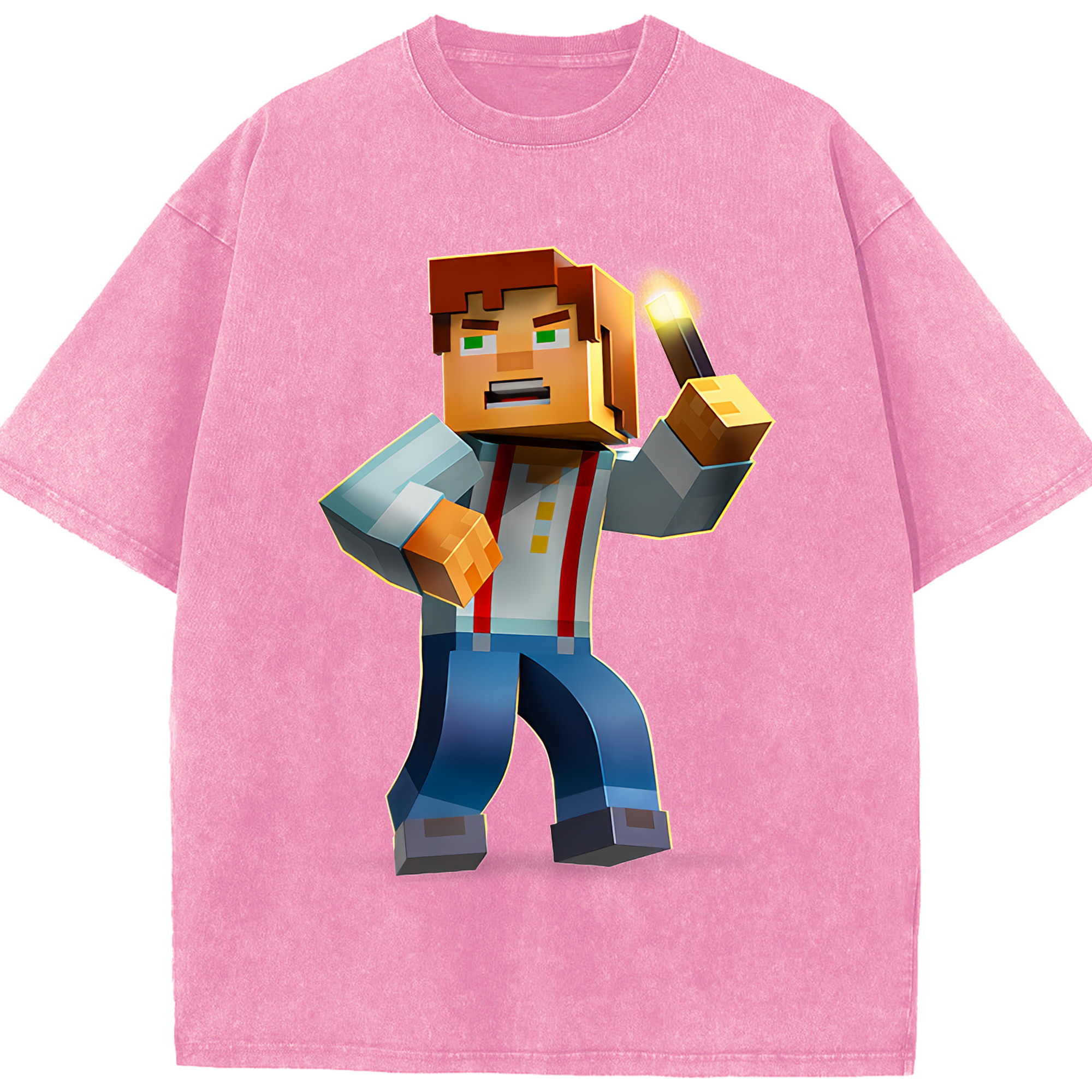 （画像用） マインクラフト ブロックの世界 Minecraft MC Block world 綿100% ヴィンテージ風 半袖Tシャツ（フロントプリント）